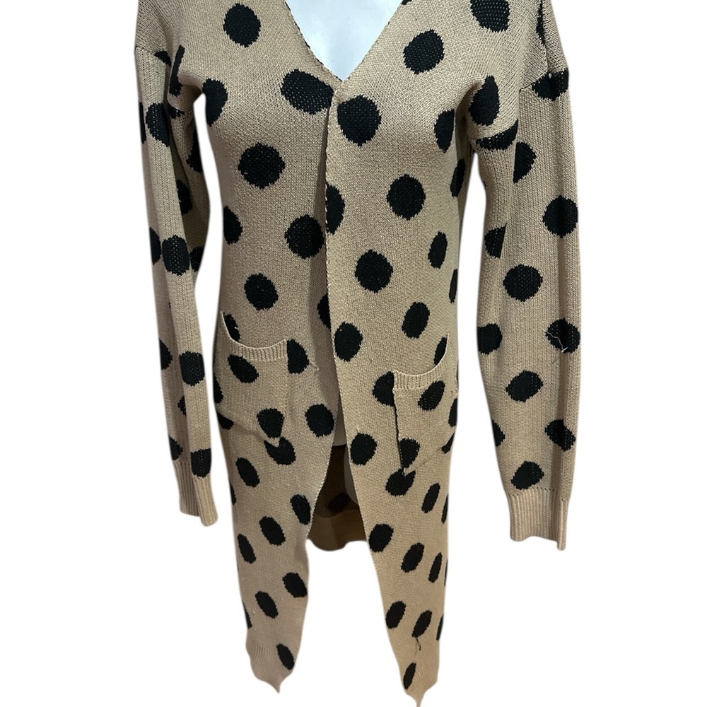 Polka Dot Cardigan Sweater - Tan and Black